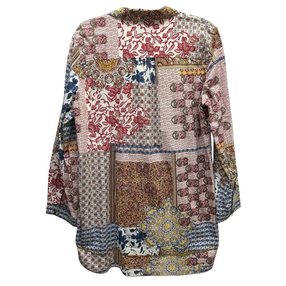 Patchwork Floral Button-Front Blouse - Multi-Color - Picture 8 of 14